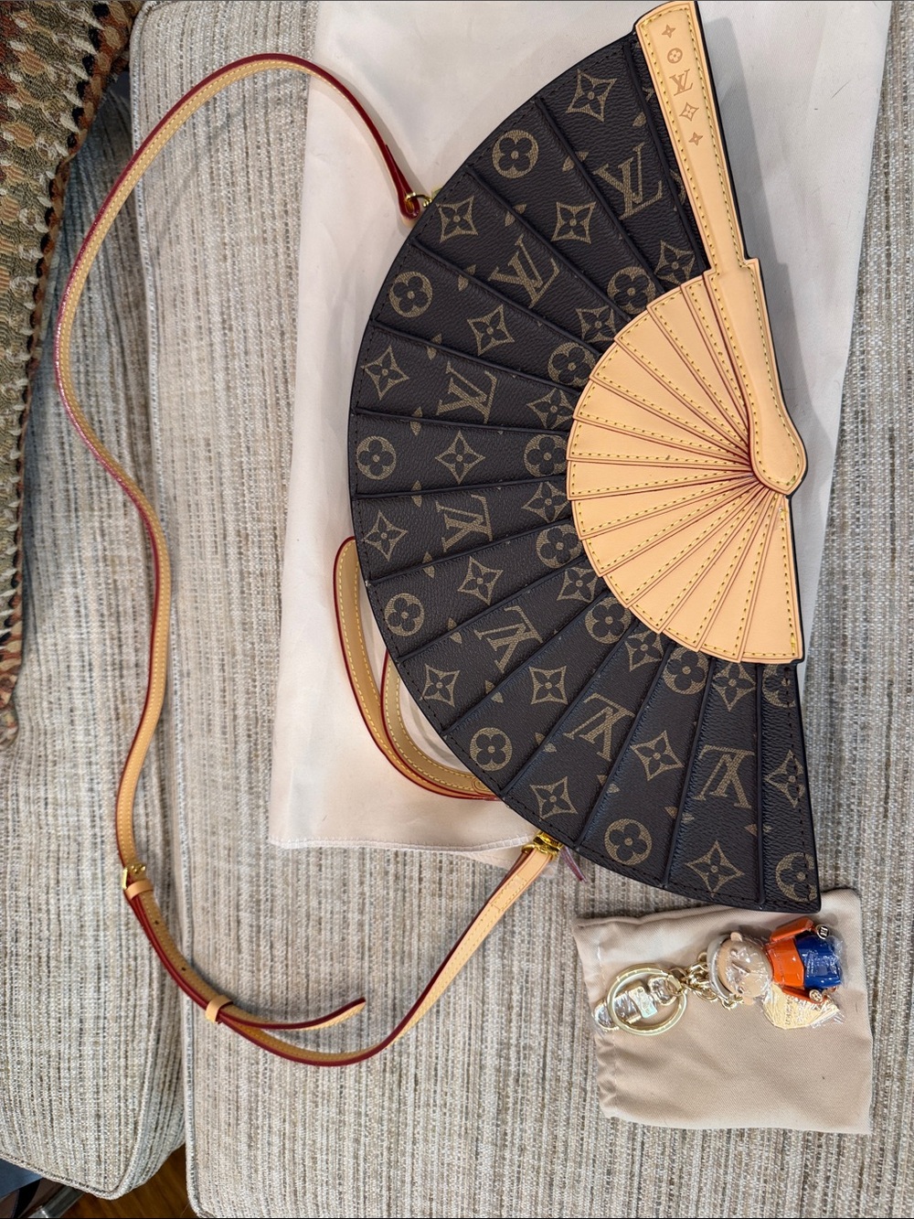 Monogram Fan-Shaped Crossbody in Brown and Natural Vachetta with Key Chain